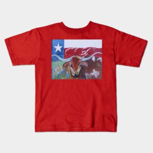 Texas Longhorn and Flag Kids T-Shirt